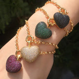 Colorful CZ Heart Pendant Charm Bracelet for Women