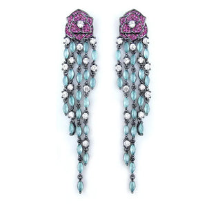 Vintage Purple Rose Flower Earrings with Tassel