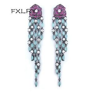 Vintage Purple Rose Flower Earrings with Tassel