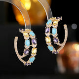 925 Silver Zircon Large Circle C Earrings Wedding Party Jewelry