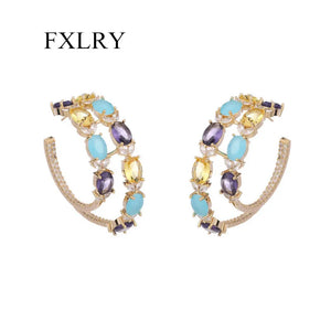 925 Silver Zircon Large Circle C Earrings Wedding Party Jewelry
