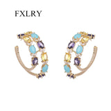 925 Silver Zircon Large Circle C Earrings Wedding Party Jewelry