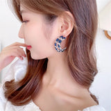 925 Silver Zircon Large Circle C Earrings Wedding Party Jewelry