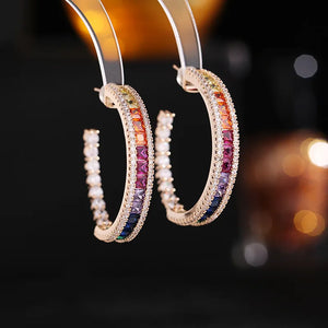 Rainbow Zircon C Type Earrings for Women