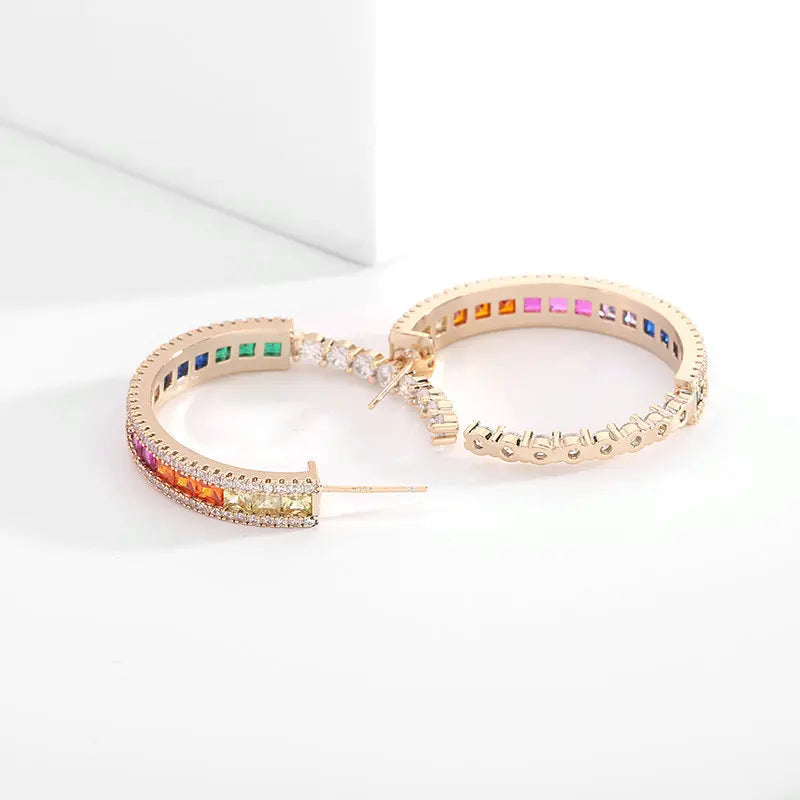 Rainbow Zircon C Type Earrings for Women