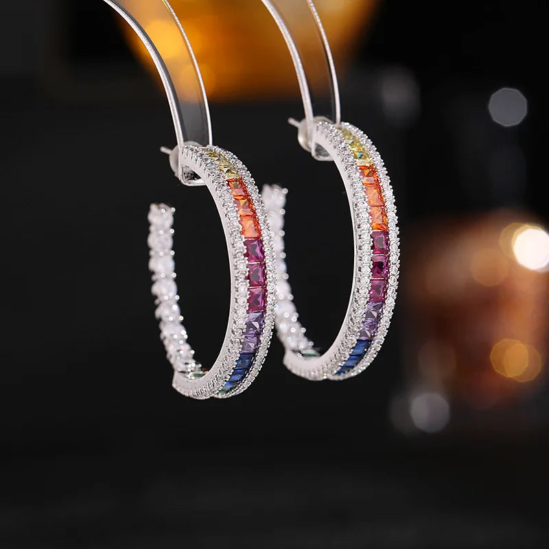 Rainbow Zircon C Type Earrings for Women