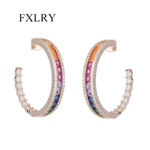 Rainbow Zircon C Type Earrings for Women