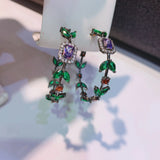 Olive Leaf Earrings with Zircon for Women