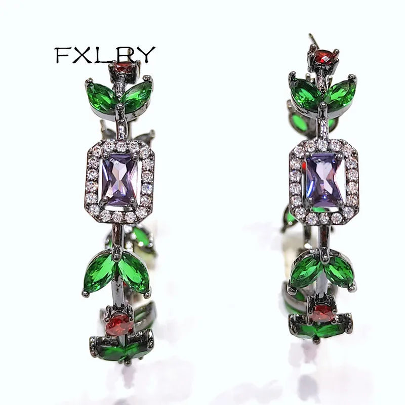 Olive Leaf Earrings with Zircon for Women