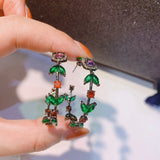 Olive Leaf Earrings with Zircon for Women