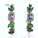 Olive Leaf Earrings with Zircon for Women