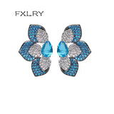 Butterfly Flower Stud Earrings CZ Jewelry