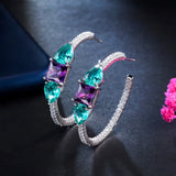 Sparkly Purple Green CZ C Hoop Earrings Jewelry
