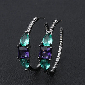 Sparkly Purple Green CZ C Hoop Earrings Jewelry