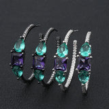 Sparkly Purple Green CZ C Hoop Earrings Jewelry