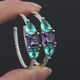 Sparkly Purple Green CZ C Hoop Earrings Jewelry