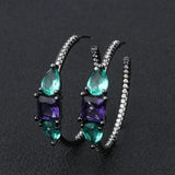 Sparkly Purple Green CZ C Hoop Earrings Jewelry