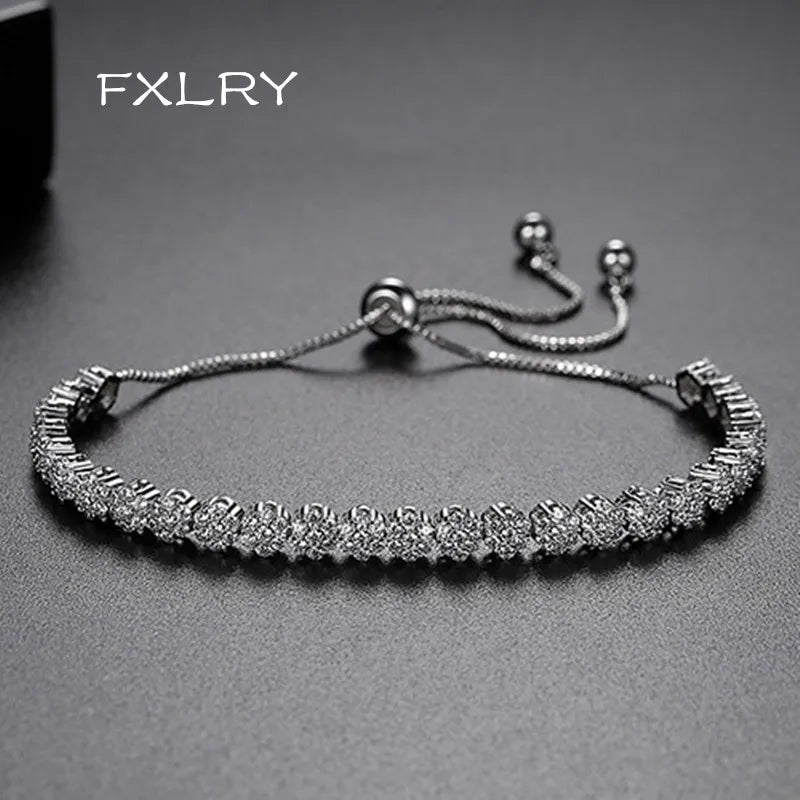 Colcor CZ Geometric Flowers Bracelet for Women Adjustable Bangles