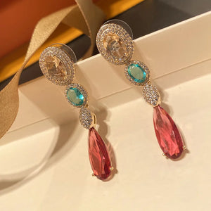 Vintage Colorful Zircon Long Earring for Women Bride Wedding