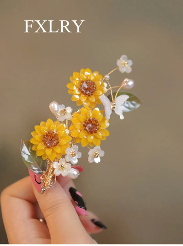 Natural Pearl Hairpin Butterfly Side Clip Headgear Accessories