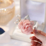 Silk Pink Flower Pearl Hair Clip