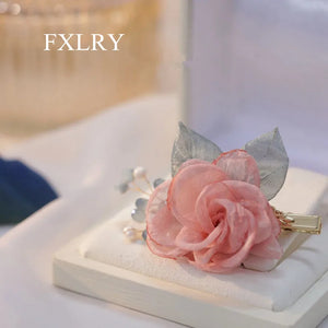 Silk Pink Flower Pearl Hair Clip