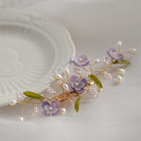 Freshwater Pearl Vintage Purple Flower Rattan Hairpin Side Clip