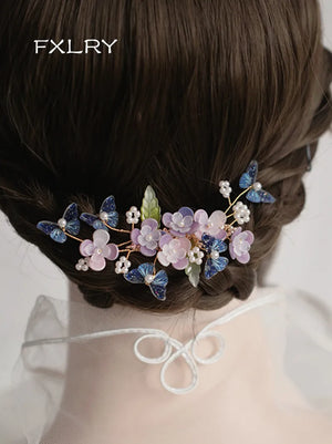 Freshwater Pearl Vintage Purple Flower Rattan Hairpin Side Clip