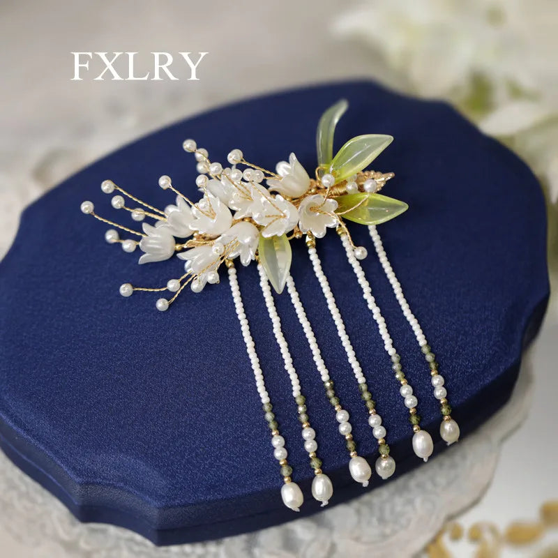 Natural Pearl Lily Of The Valley Flowers Hairpin Side Clip