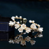 Vintage Lily Of The Valley Flower Bracelet with Natural Pearl