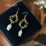 Natural Pearl Vintage Preserved Dried Flower Earrings