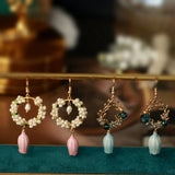Natural Pearl Vintage Preserved Dried Flower Earrings