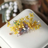 Vintage Yellow Flower Butterfly Side Clip Hairpin Hair Accessories