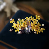 Vintage Yellow Flower Butterfly Side Clip Hairpin Hair Accessories