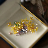 Vintage Yellow Flower Butterfly Side Clip Hairpin Hair Accessories