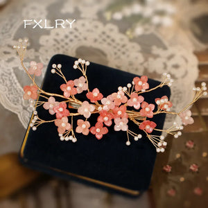 Vintage Shell Pearl Pink Flower Hairpin