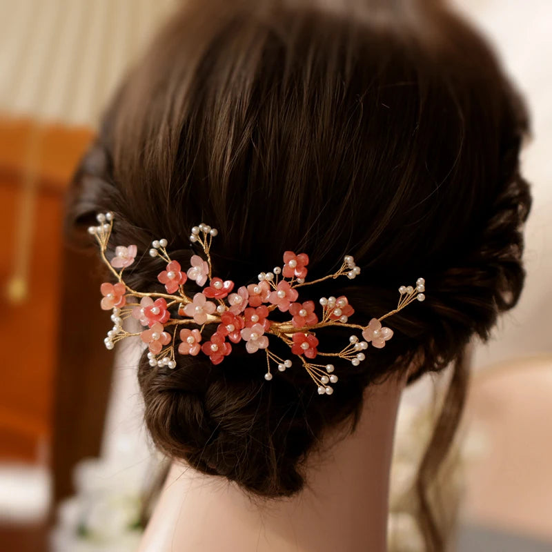 Vintage Shell Pearl Pink Flower Hairpin