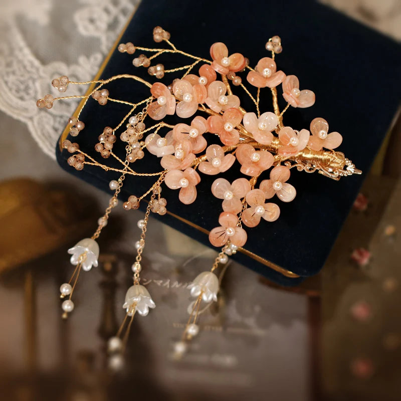 Vintage Shell Pearl Pink Flower Hairpin
