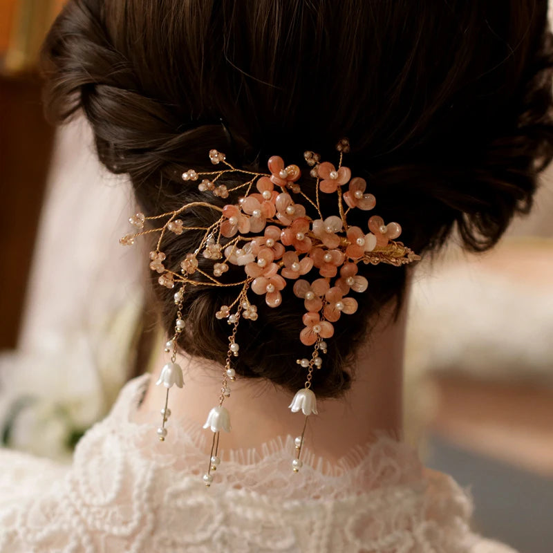Vintage Shell Pearl Pink Flower Hairpin