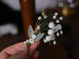 Vintage Glass Lily Pearl Headdress Side Hairpin Female Accessories