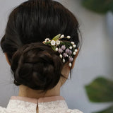 Vintage Glass Lily Pearl Headdress Side Hairpin Female Accessories
