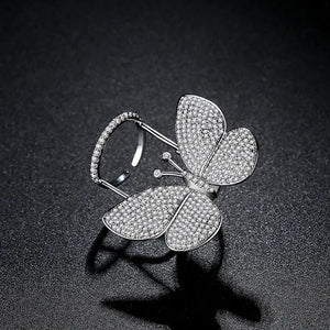 Personality Butterfly Ring White/Gold CZ Stone for Women Size Resizeable Jewelry
