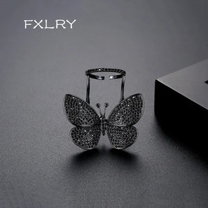 Personality Butterfly Ring White/Gold CZ Stone for Women Size Resizeable Jewelry