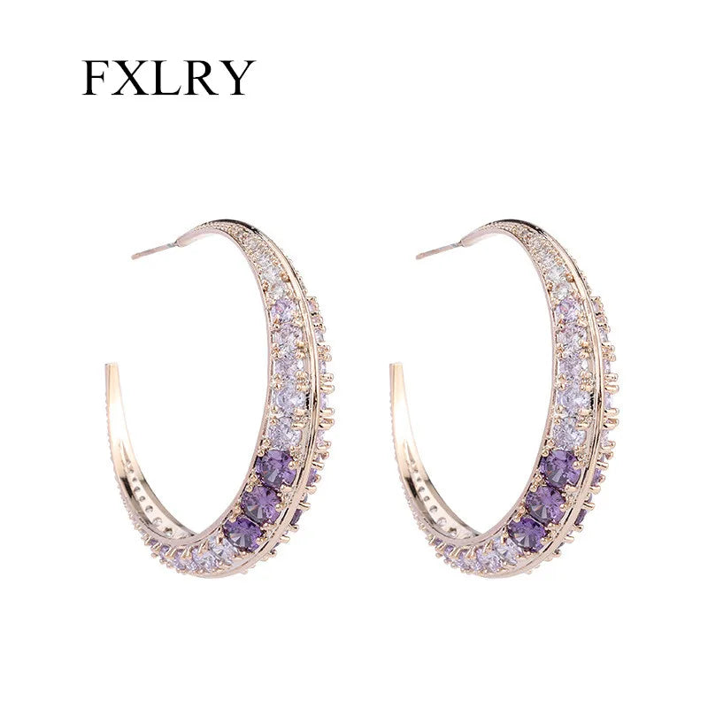 Purple Big Circle Earrings For Women Party Jewelry