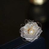 Pearl Net Flower Brooch Summer Dress Corsage Pin