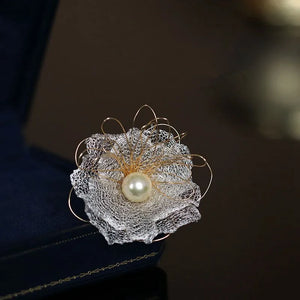 Pearl Net Flower Brooch Summer Dress Corsage Pin
