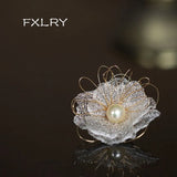 Pearl Net Flower Brooch Summer Dress Corsage Pin