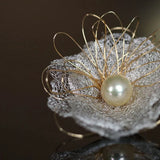 Pearl Net Flower Brooch Summer Dress Corsage Pin