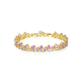 White CZ Charm Bracelet Women Pink Leaf Bridal Wedding Jewelry