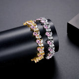 White CZ Charm Bracelet Women Pink Leaf Bridal Wedding Jewelry
